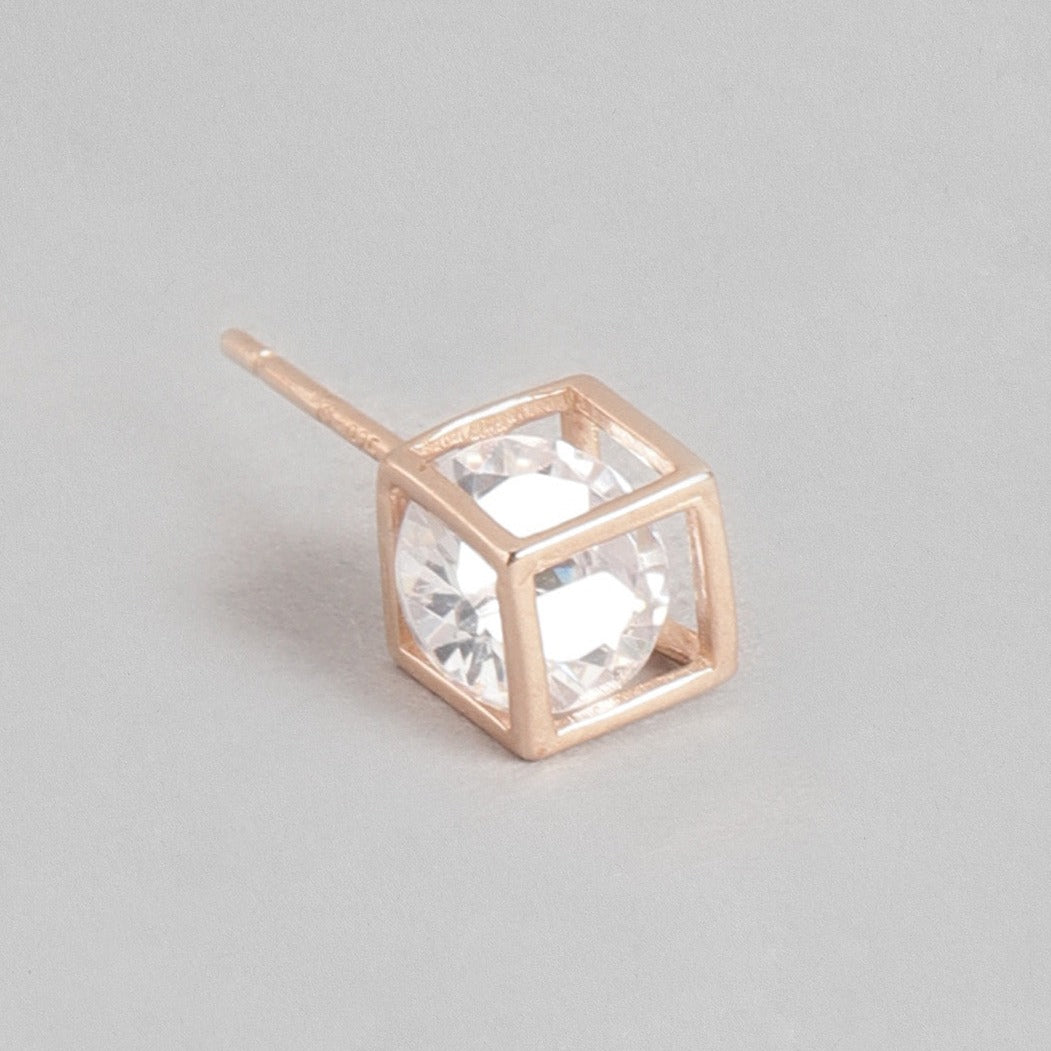 Cube Rose Gold Plated 925 Sterling Silver Stud Earrings