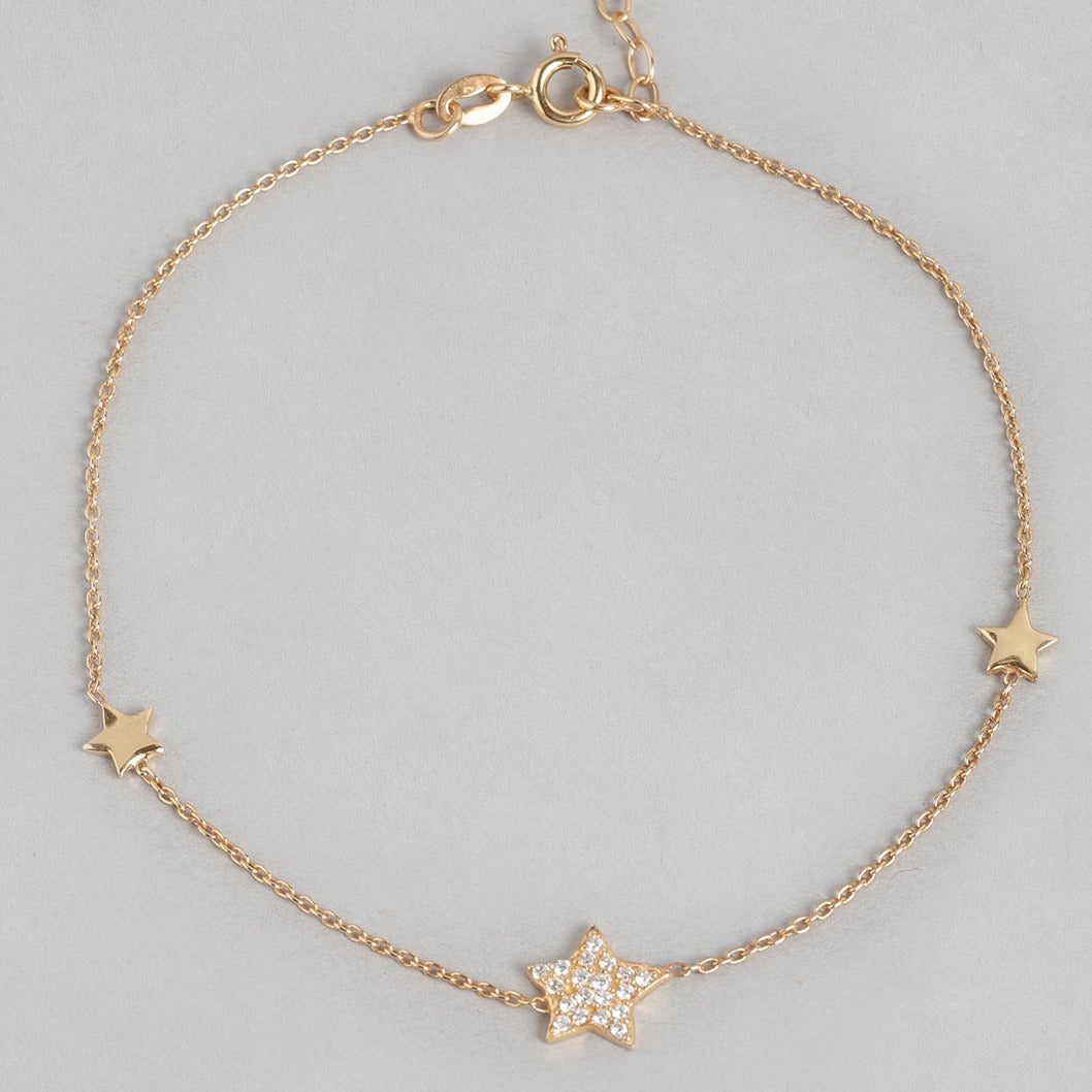 Star Rose Gold Plated CZ 925 Sterling Silver Anklet