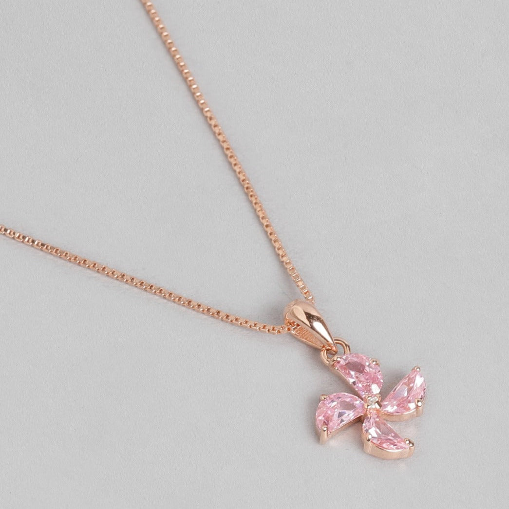 Pink Clover 925 Sterling Silver Pendant with Chain