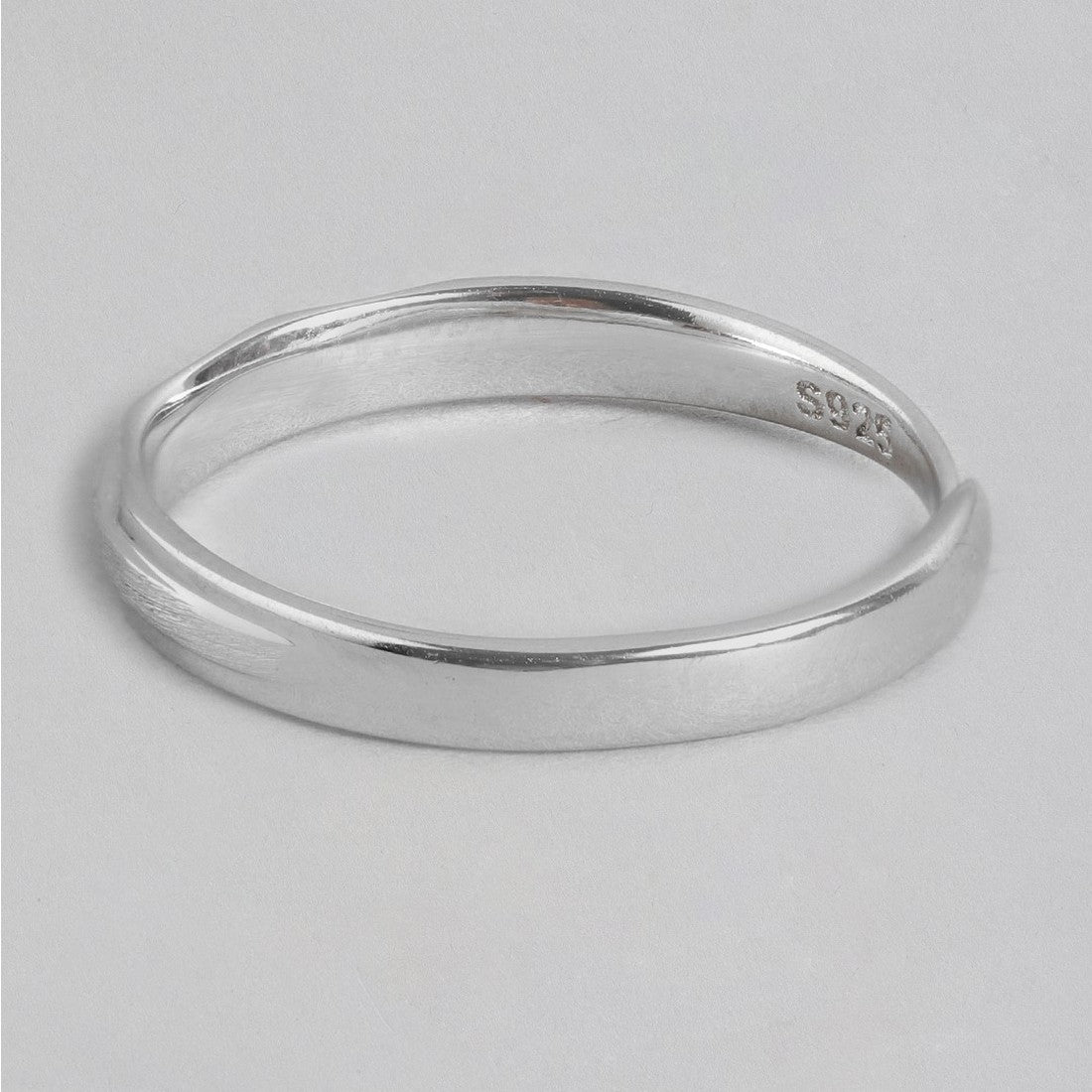 Rhodium Plated Minimalistic 925 Sterling Silver Band Ring (Adjustable) For Him (Adjustable)