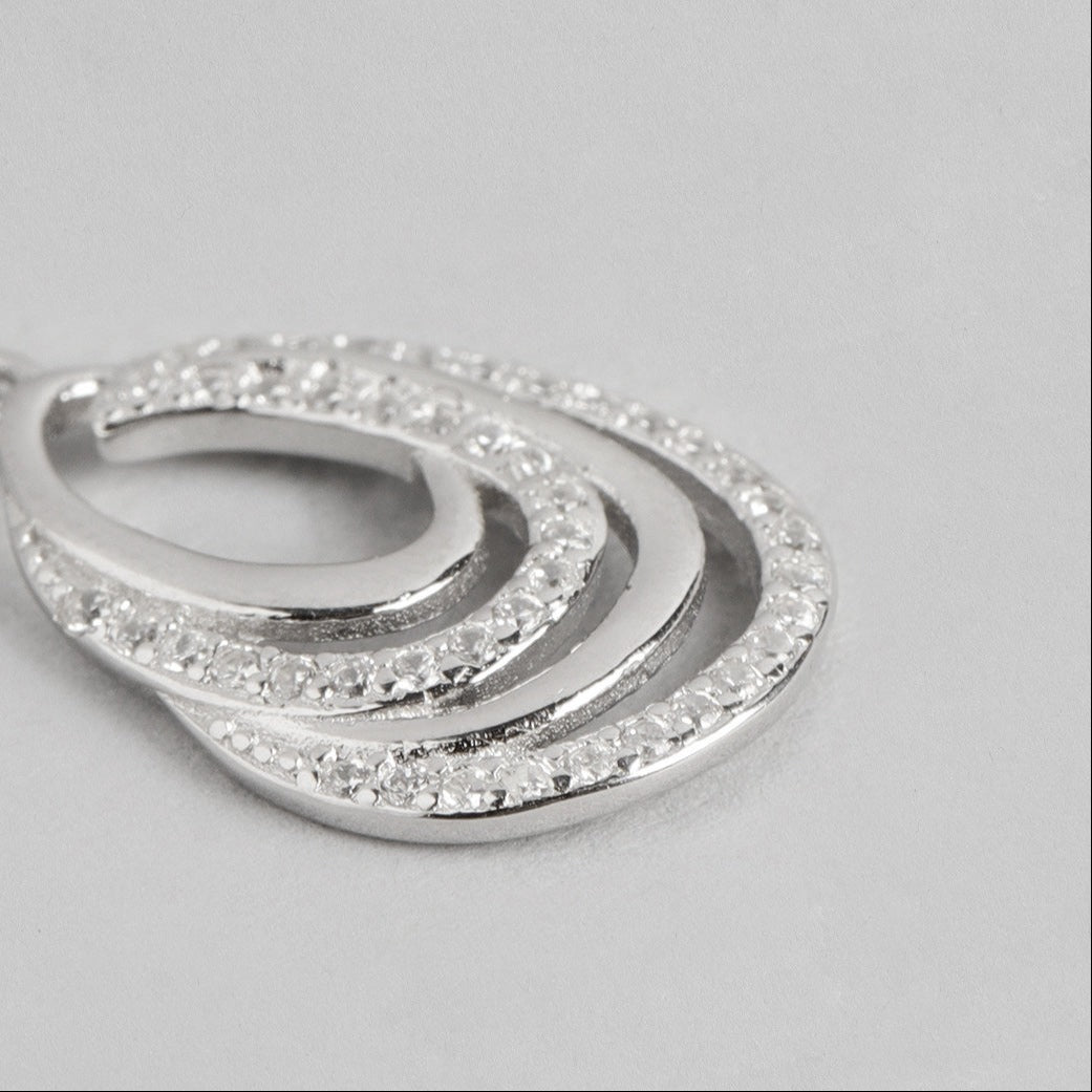 Contemporary CZ Rhodium Plated 925 Sterling Silver Earring