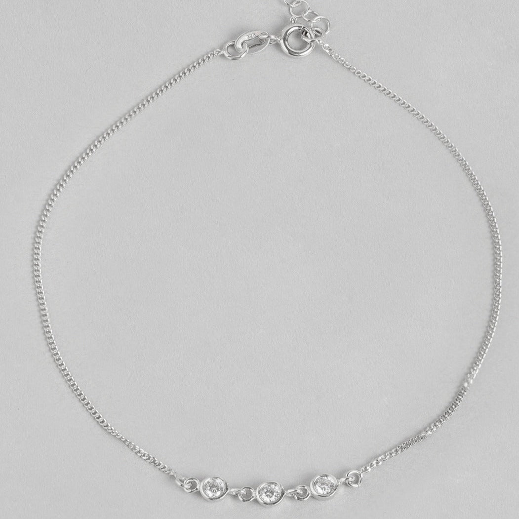 Triple CZ 925 Sterling Silver Chain Anklets