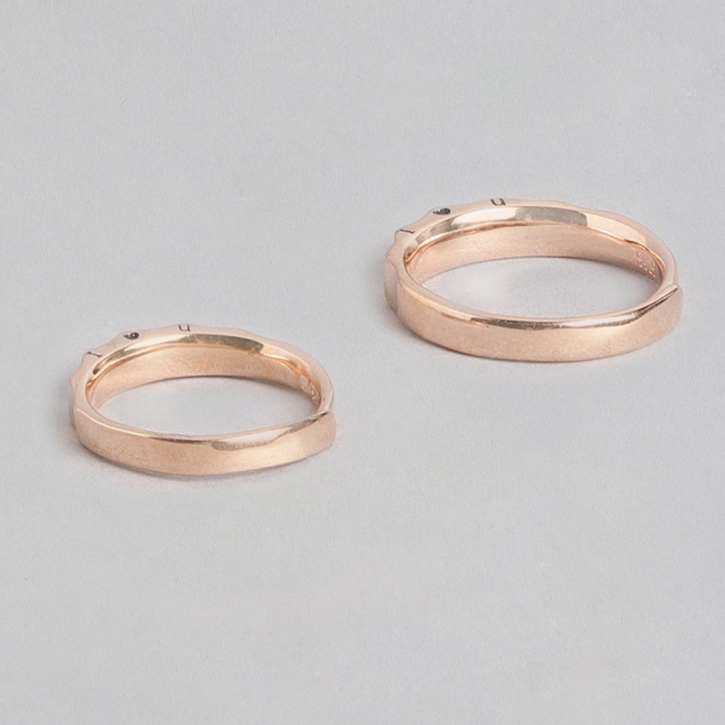 Minimal Rose Gold Plated 925 Sterling Silver Couple Ring Band (Adjustable)