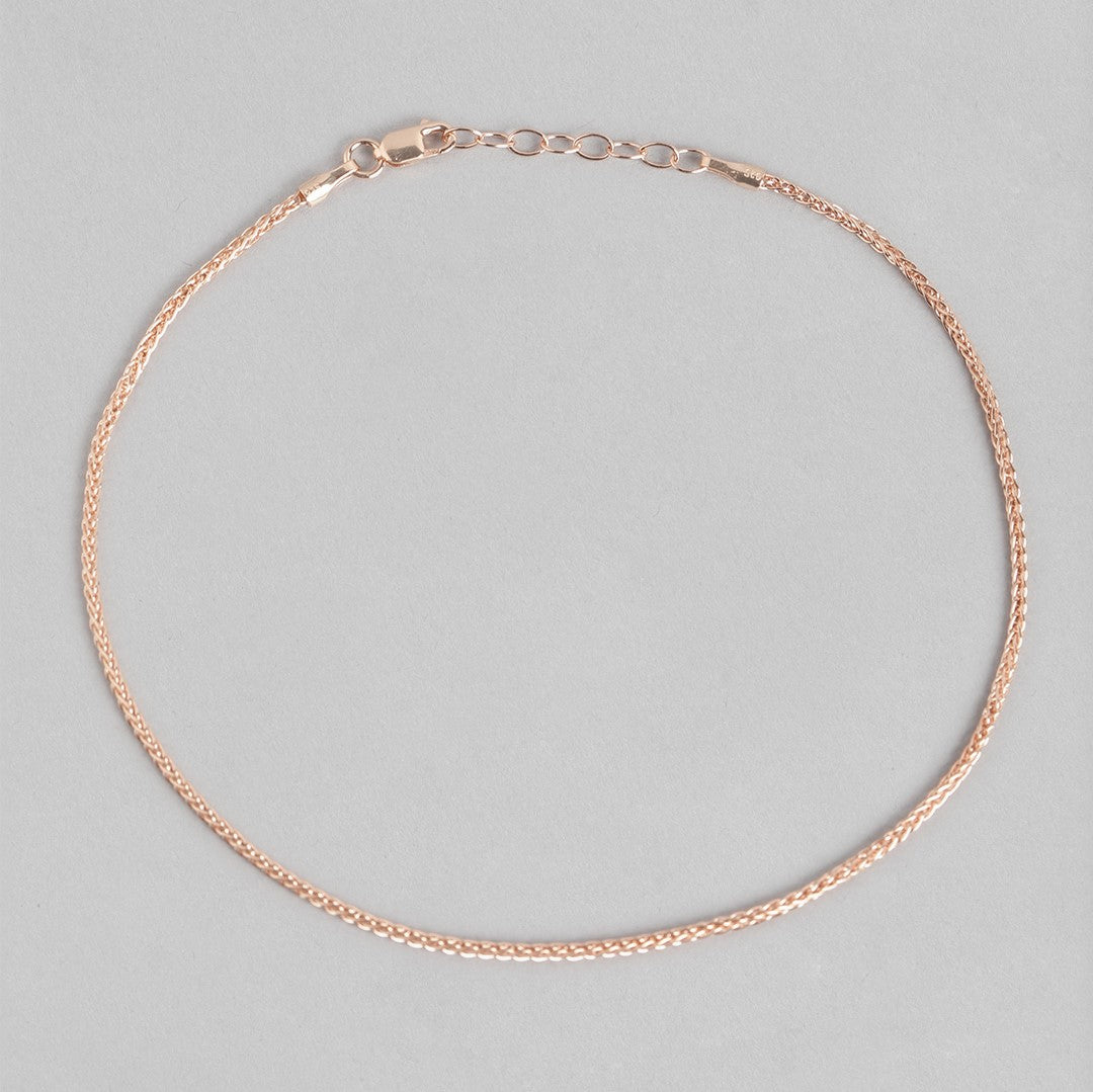 Adorable Weave Chain 925 Sterling Silver Anklet in Rose Gold