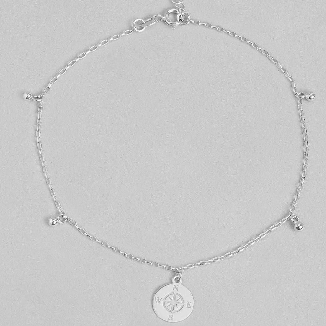 Rhodium Plated Compass 925 Silver Anklet