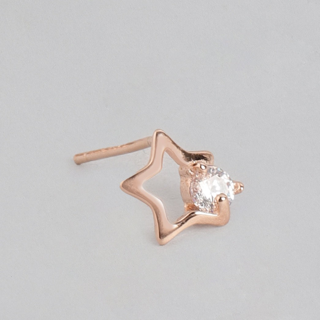 Star CZ Rose-Gold Plated 925 Sterling Silver Earrings