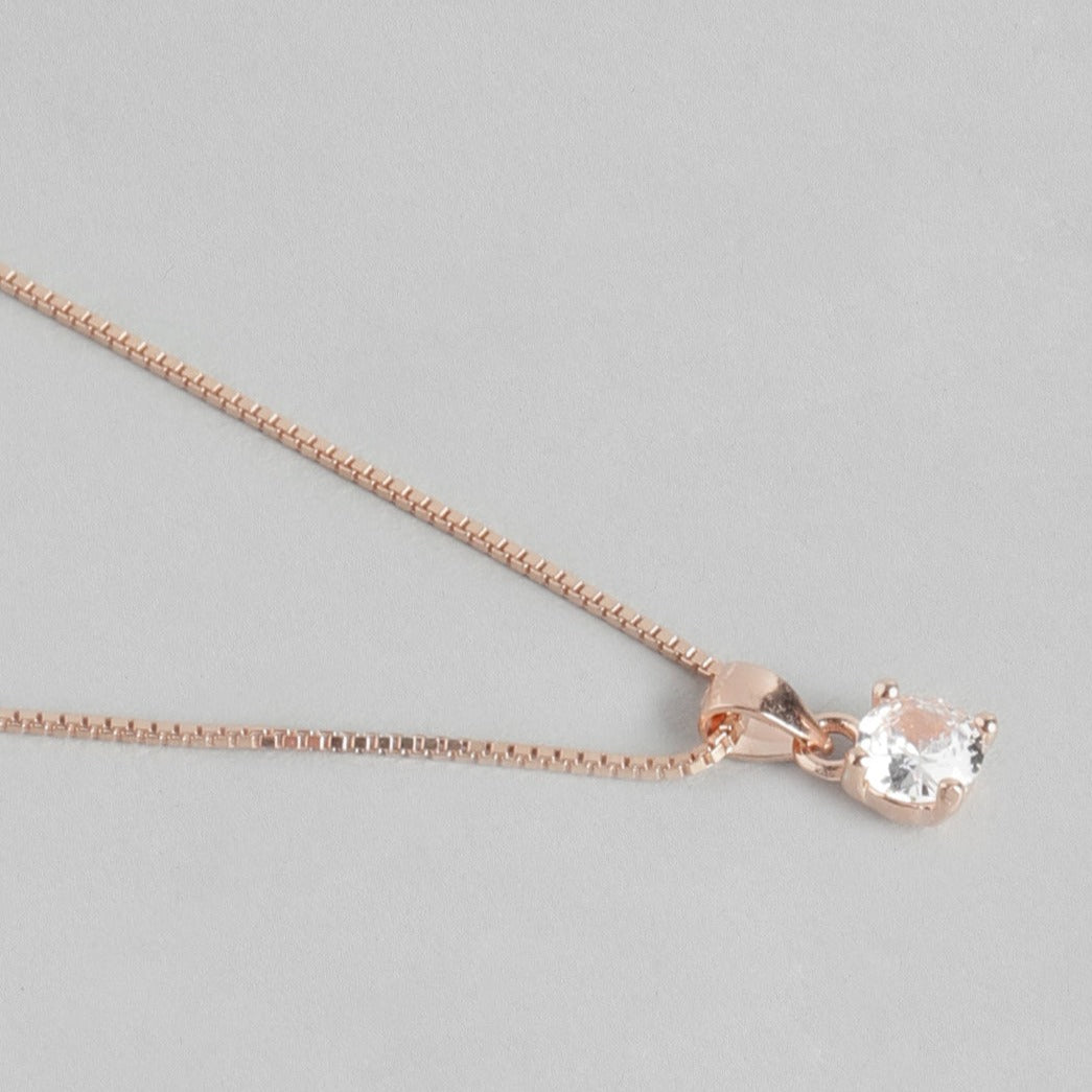 Solitaire Rose-Gold Plated 925 Sterling Silver Pendant with Chain
