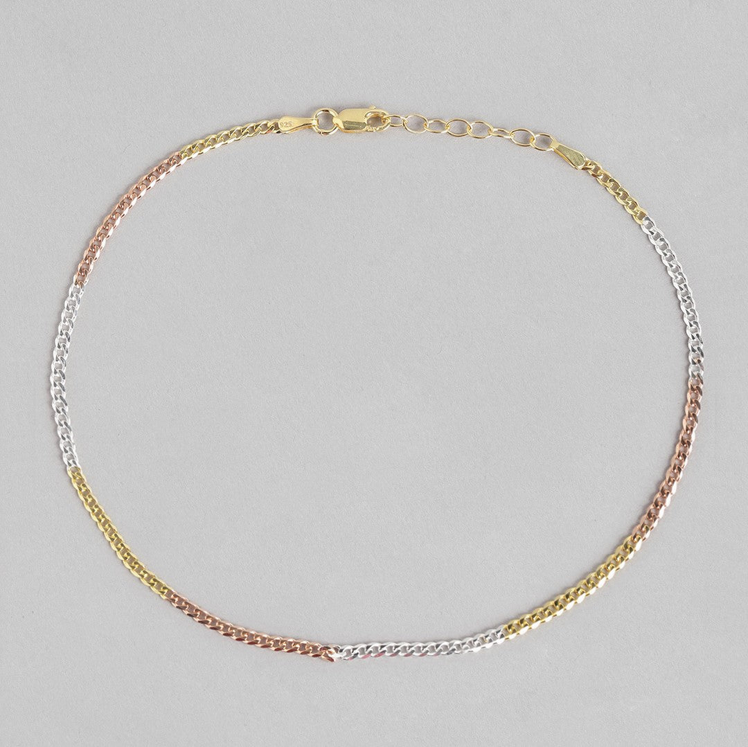 Triple Tone Sleeky 925 Sterling Silver Anklet