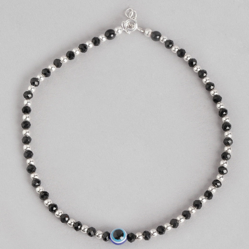 Evil Eye Black Beads 925 Sterling Silver Anklet