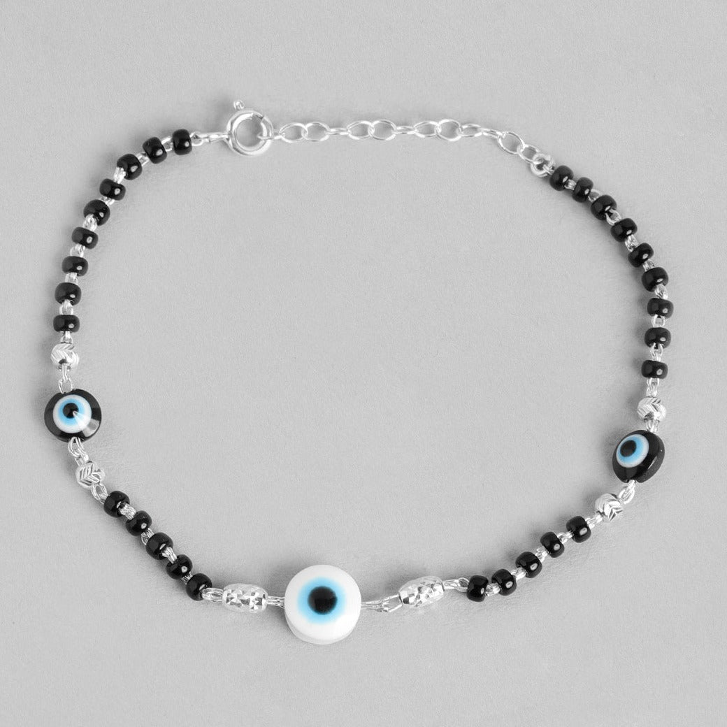 Evil Eye Charm 925 Sterling Silver Beaded Bracelet
