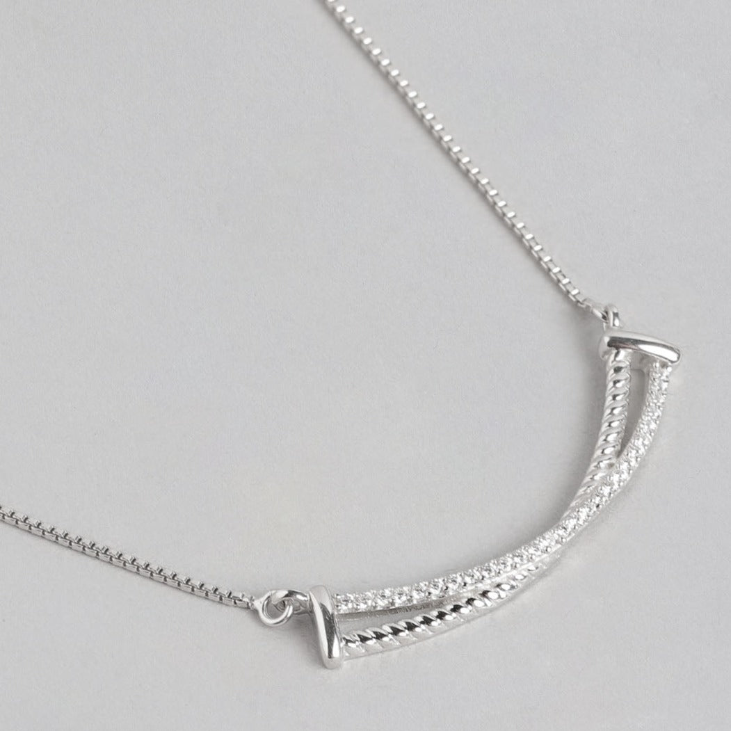 Crossover Rhodium Plated 925 Sterling Silver Necklace