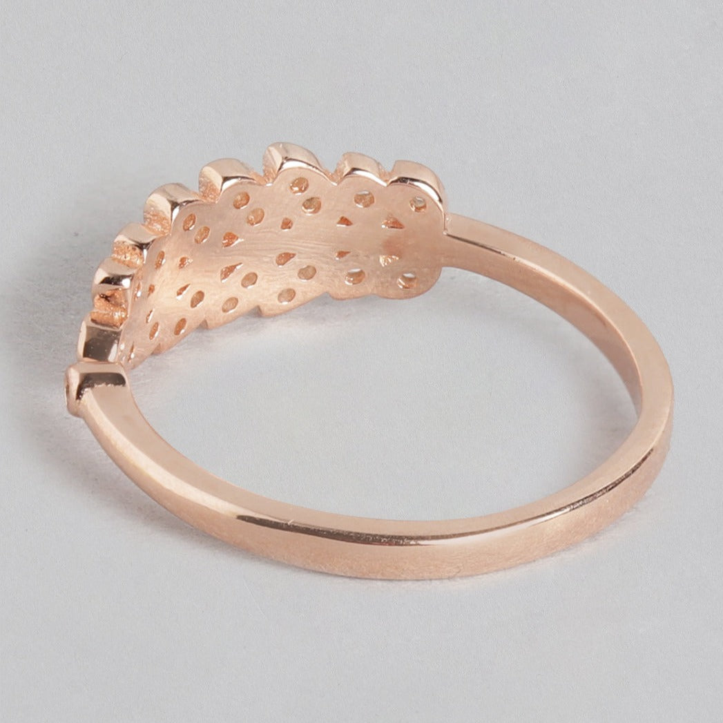 Classy Branch Cut CZ Studded Rose Gold 925 Silver Ring (Adjustable)