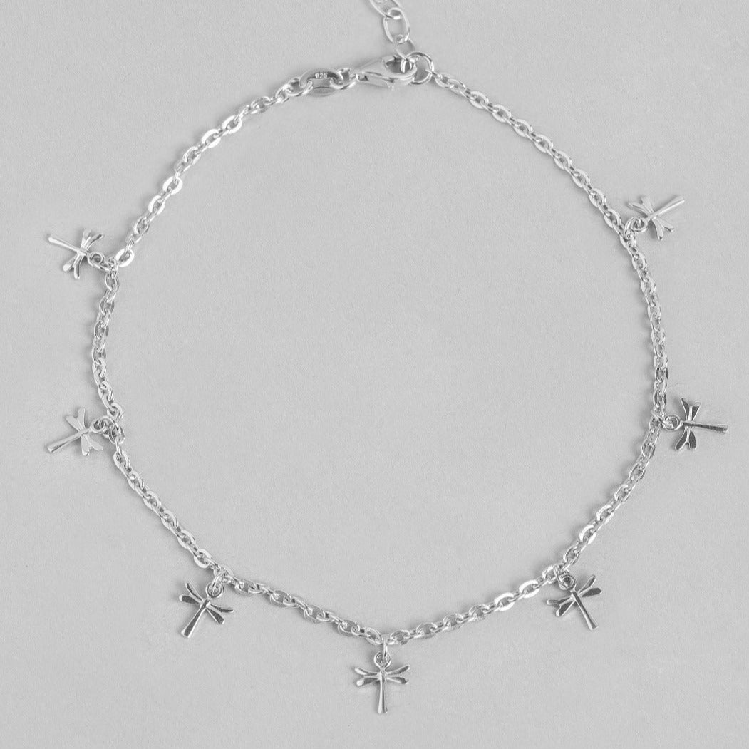 Rhodium Plated Dragonfly 925 Sterling Silver Anklets