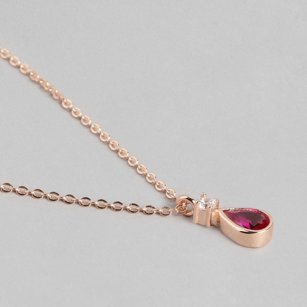 Ruby Tear Drop Rose Gold Plated 925 Sterling Silver Necklace