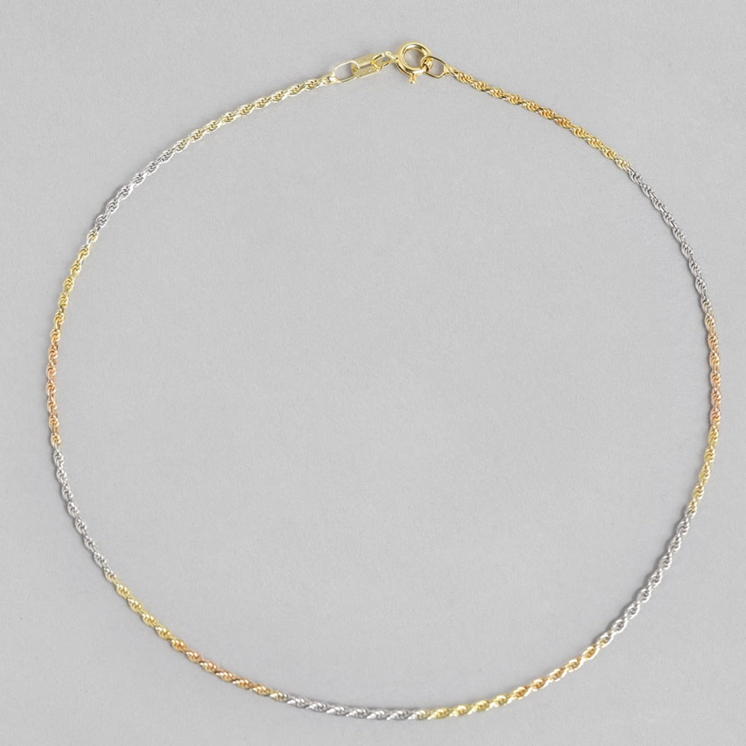 Triple Tone 925 Sterling Silver Anklet