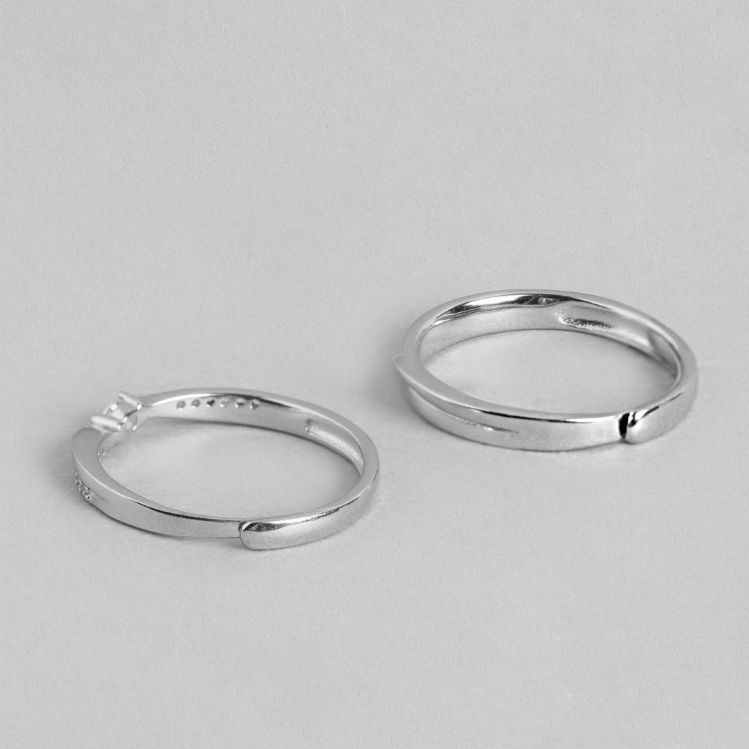 Minimal CZ 925 Sterling Silver Couple Ring (Adjustable)