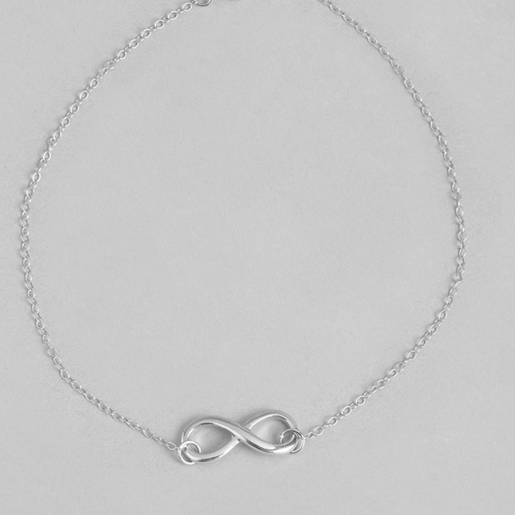 Infinity Rhodium Plated 925 Sterling Silver Chain Anklet