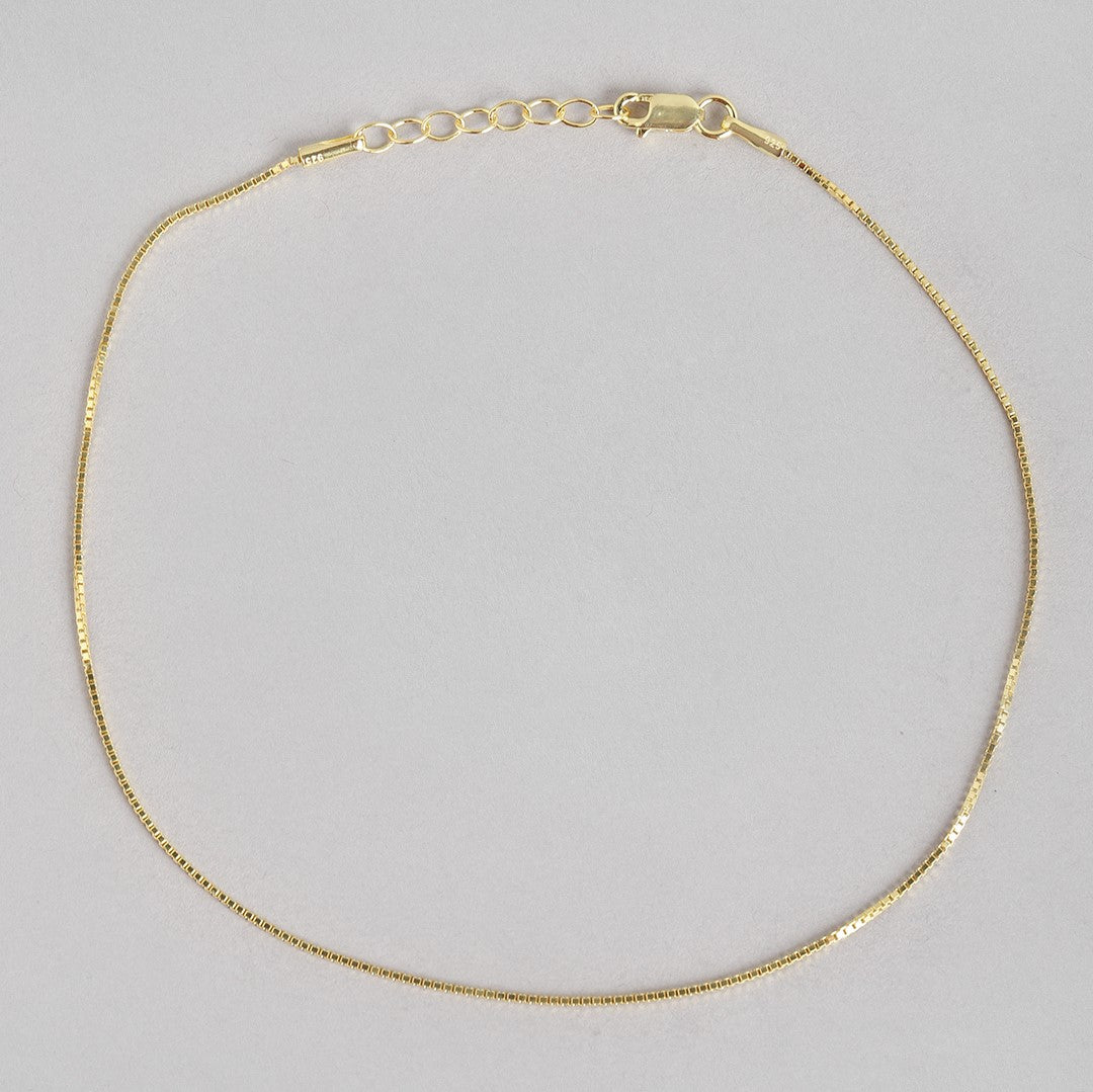 Classic Minimal Gold Box Chain 925 Sterling Silver Anklet