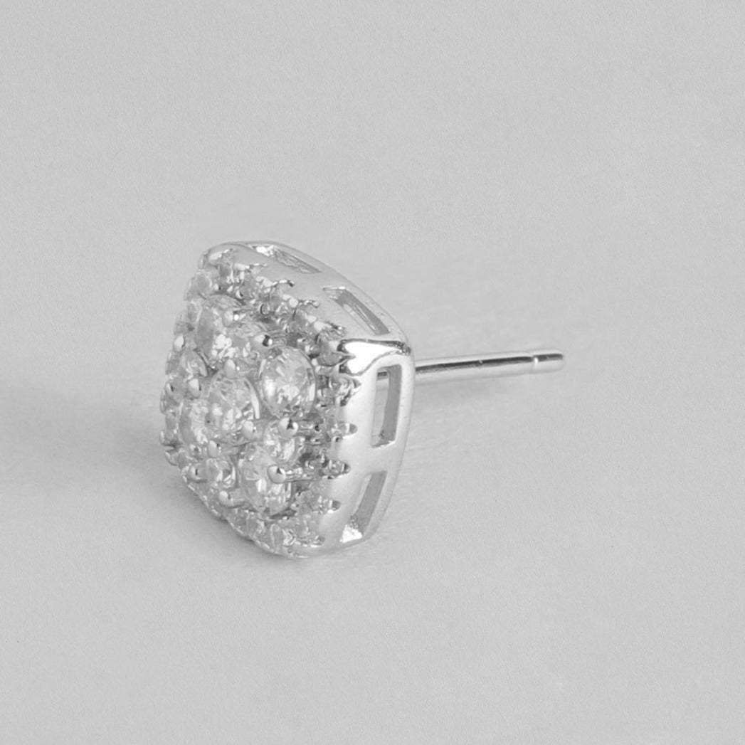 Square CZ Studded 925 Sterling Silver Stud Earrings