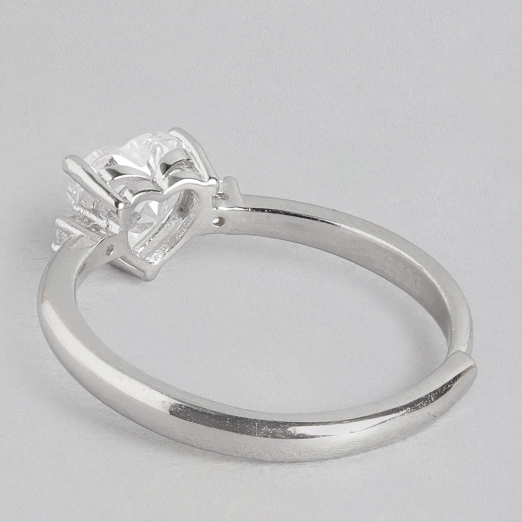 Heart CZ Studded 925 Sterling Silver Ring (Adjustable)