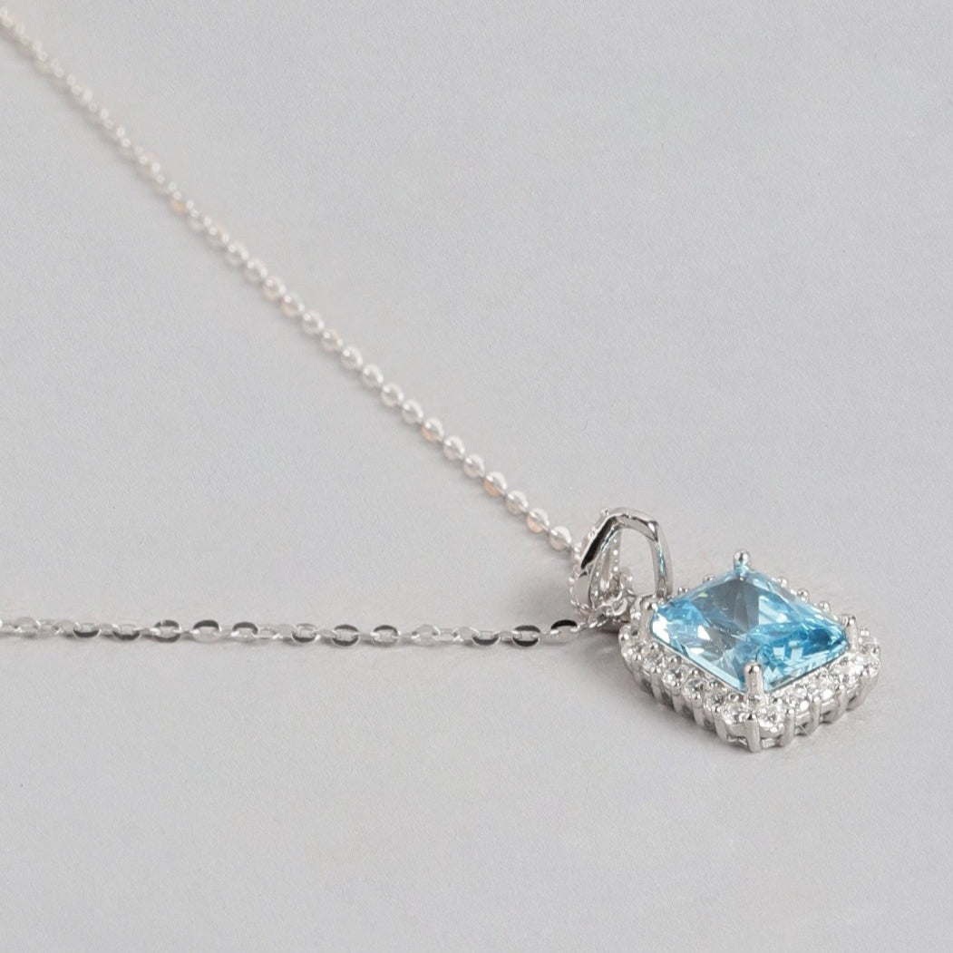 Blue Solitaire 925 Sterling Silver Necklace