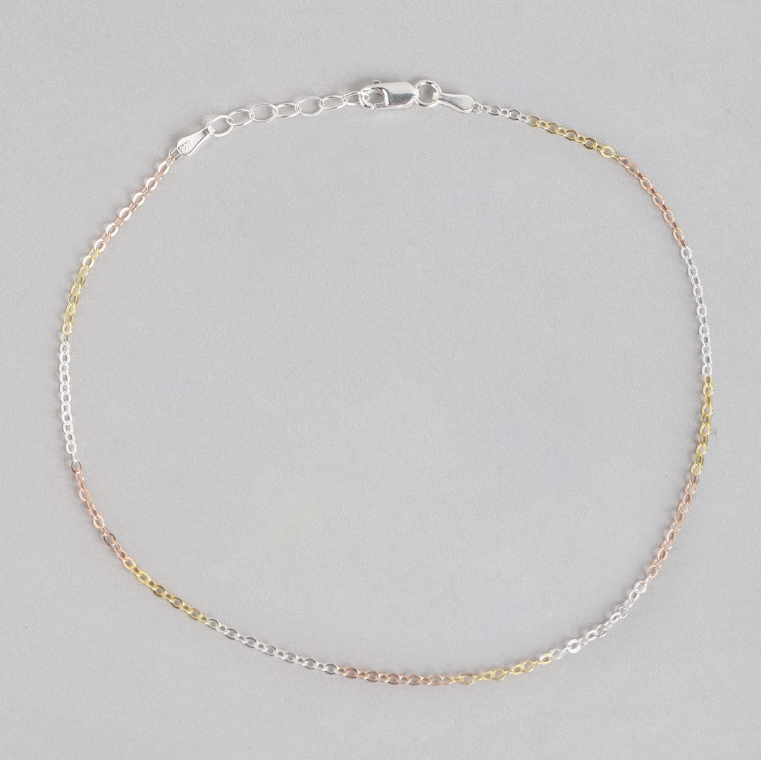 Trendy Triple Tone 925 Sterling Silver Cable Chain Anklet