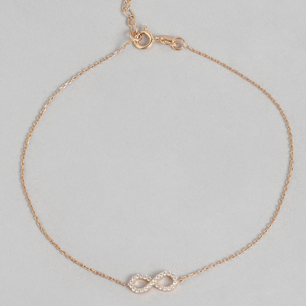 Infinity Rose Gold Plated CZ 925 Sterling Silver Anklet