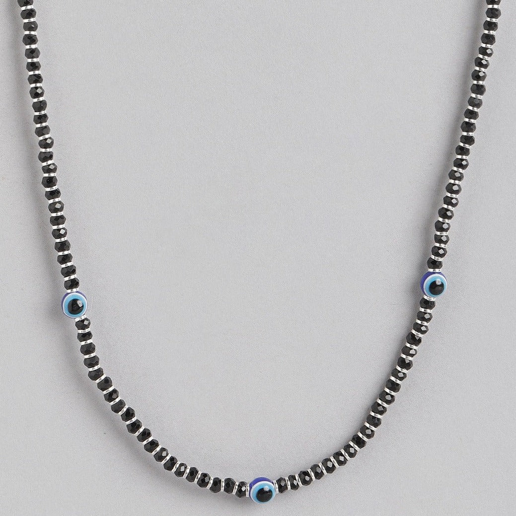 Evil Eye Black Beads 925 Sterling Silver Necklace