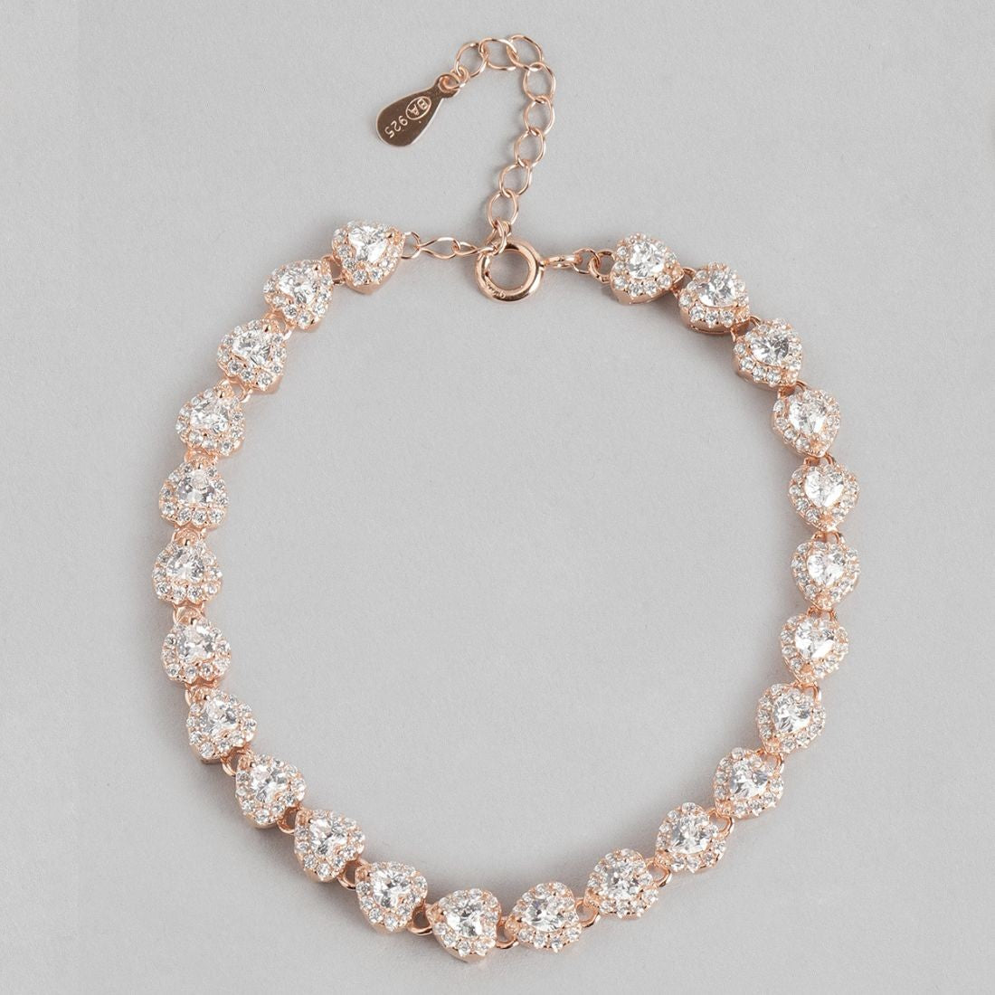 Designer 925 Sterling Silver Rose Gold Heart Bracelet Shine with Cubic Zirconia