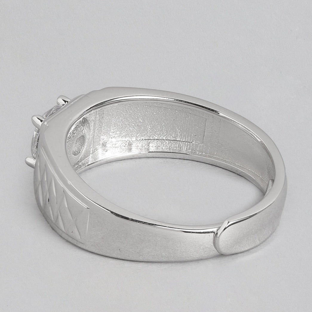 Elegant Solitaire 925 Sterling Silver Ring for Him (Adjustable)
