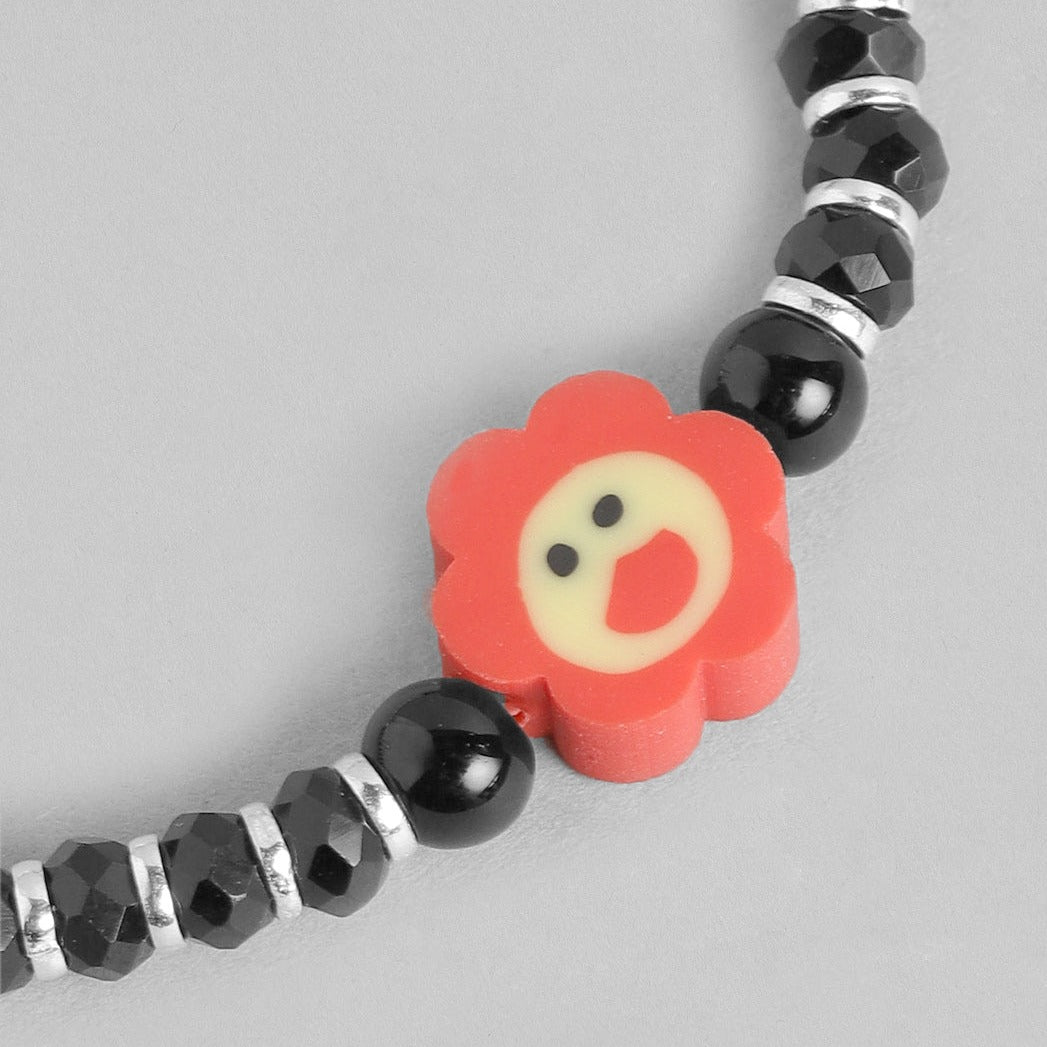Red Smiley Floral 925 Sterling Silver Kids Bracelet (Age : 0-3 Years)