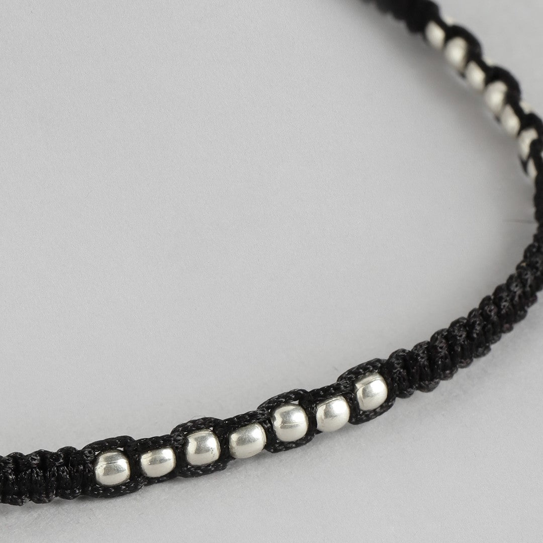 Rhodium Plated Beaded 925 Sterling Silver Thread Anklet