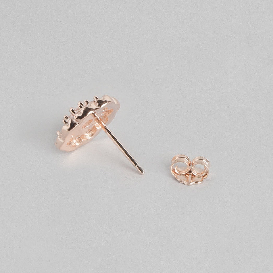Floral CZ Studded Rose Gold 925 Sterling Silver Stud Earrings