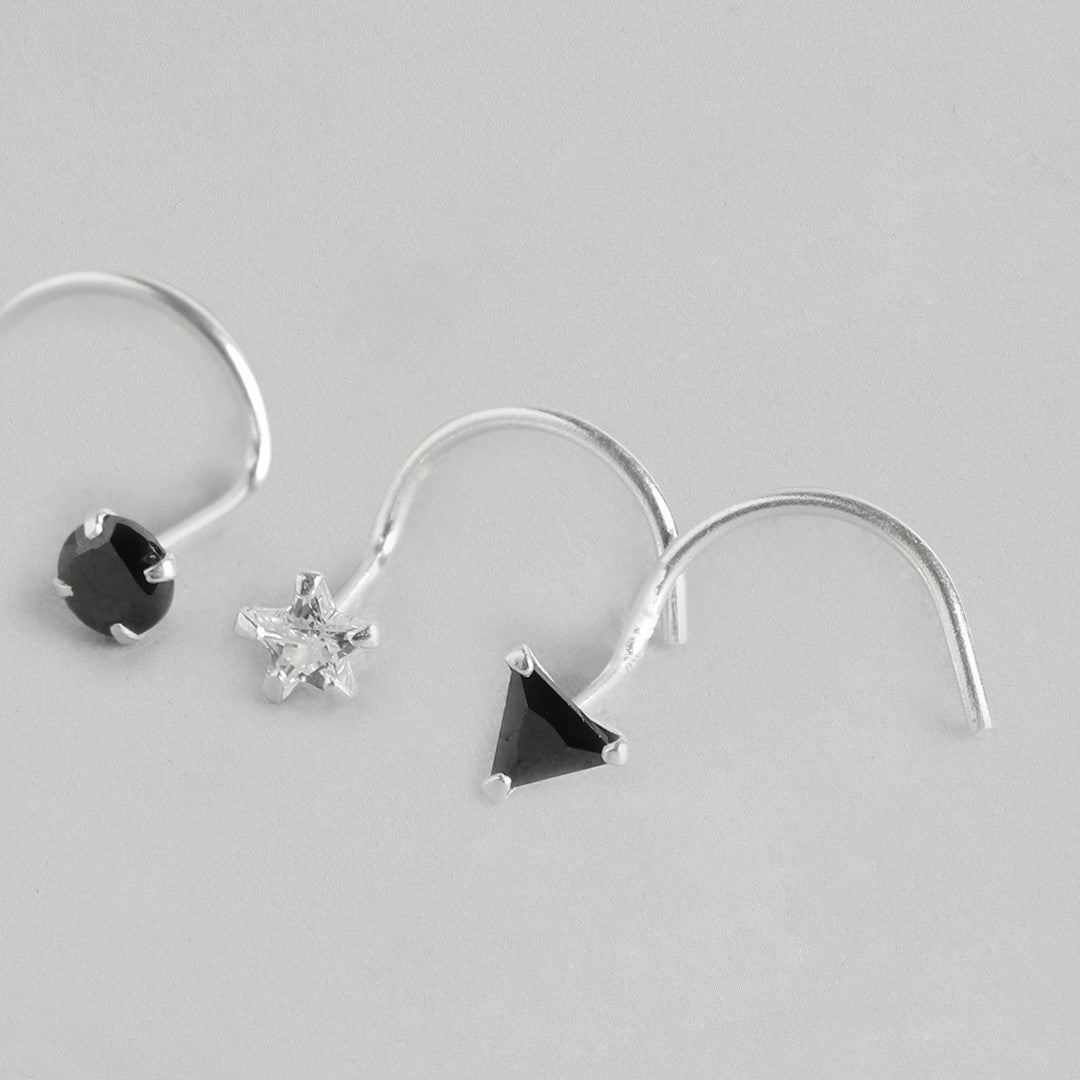 Geometrical 925 Sterling Silver Nath Set of 3
