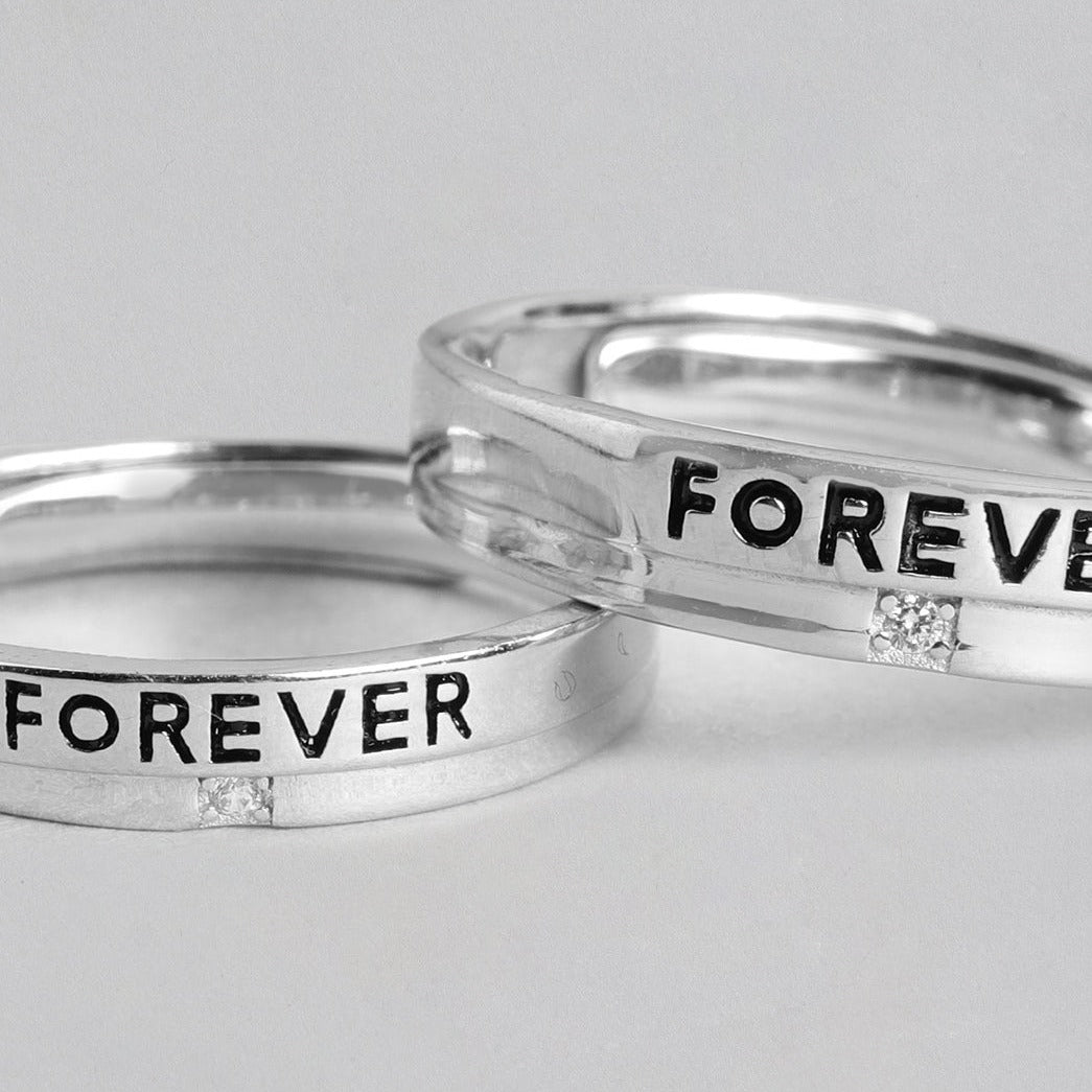 Forever Together 925 Sterling Silver Couple Ring Band (Adjustable)