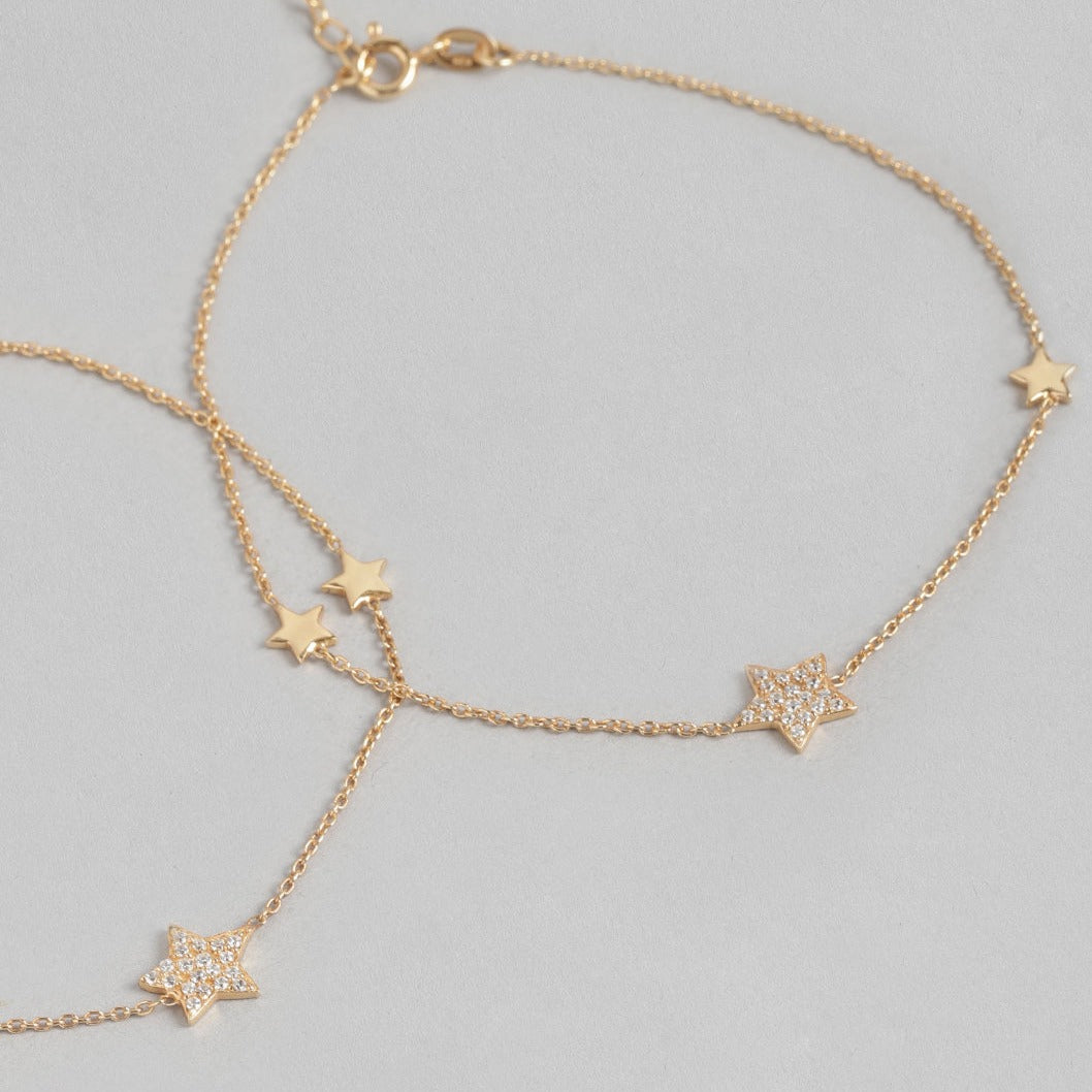 Star Rose Gold Plated CZ 925 Sterling Silver Anklet
