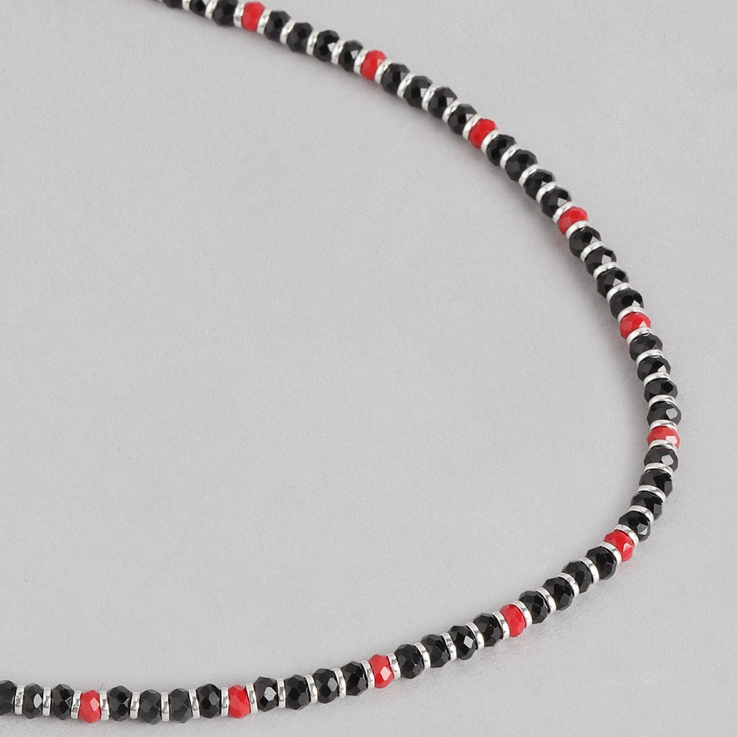 Black & Red Beads 925 Sterling Silver Necklace
