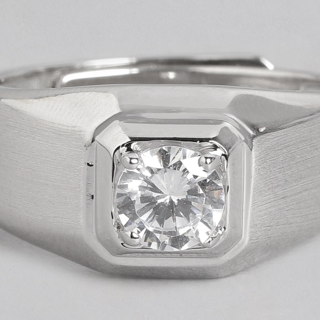 CZ Square Solitaire 925 Sterling Silver Ring for Him