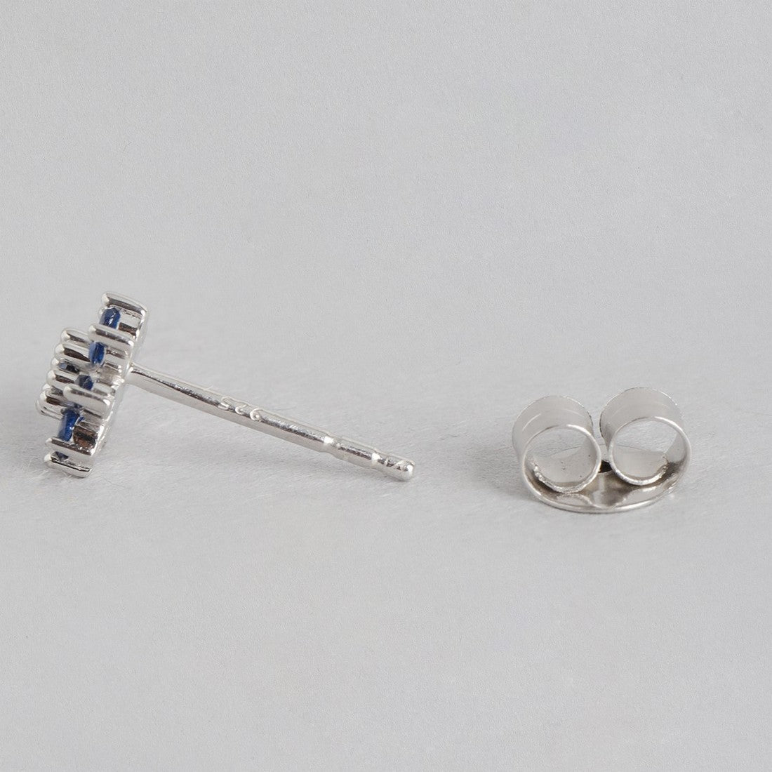 Blue Stones Star Rhodium Plated 925 Sterling Silver Stud