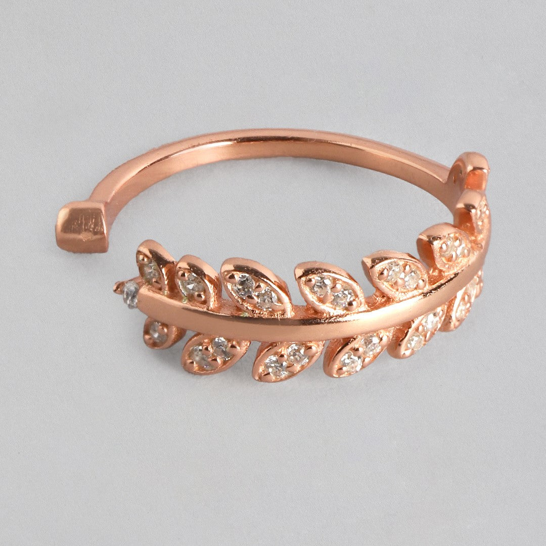 Leafy Rose Gold 925 Silver Toe Ring Combo