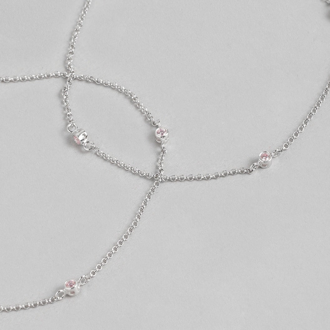 CZ Drop Rhodium Plated 925 Sterling Silver Chain Anklet