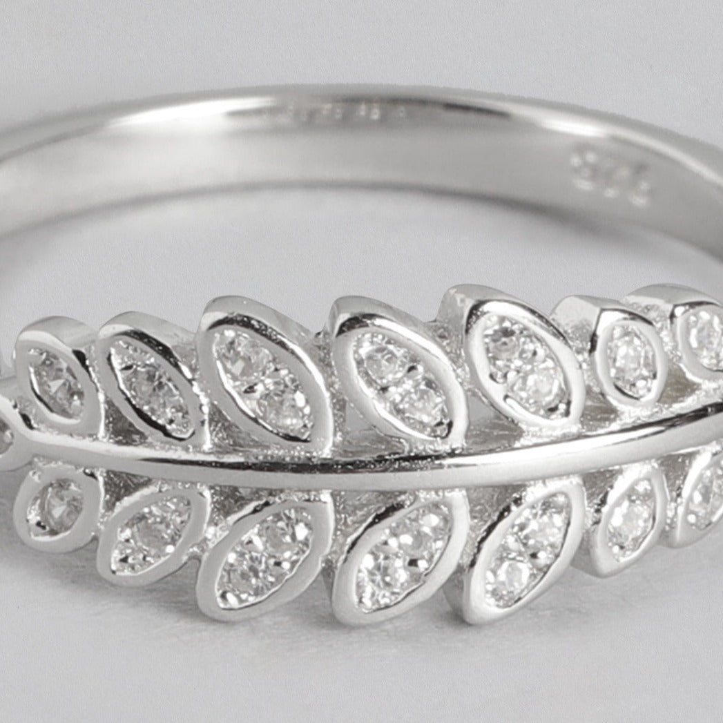 Classy Branch Cut CZ Studded 925 Silver Ring (Adjustable)