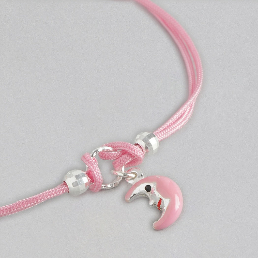 Cute Pink Crescent Moon Totem 925 Sterling Silver Bracelet