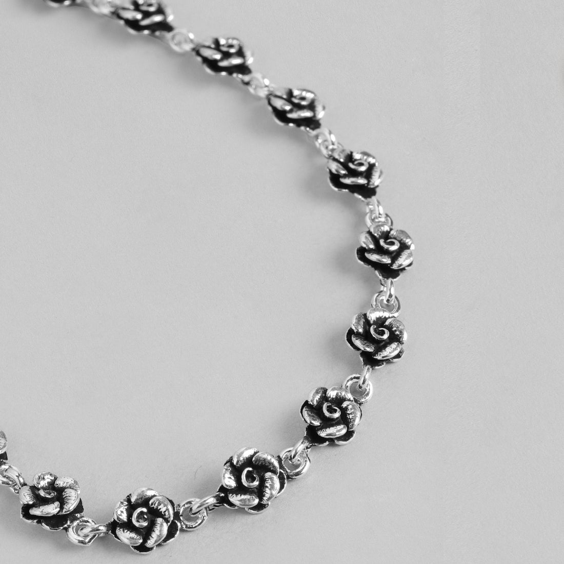 Floral Chained 925 Sterling Silver Anklets in Rhodium Plating