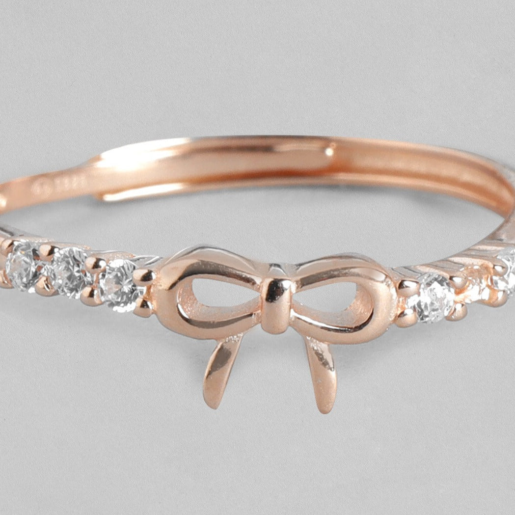 Cute Bow 925 Silver Ring in Rose Gold (Adjustable)