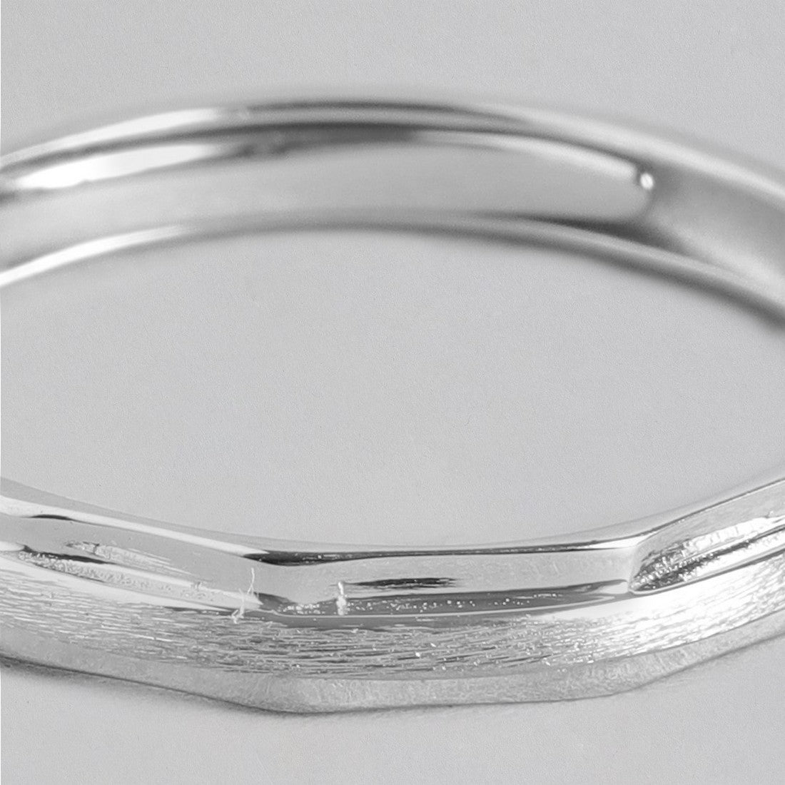 Rhodium Plated Minimalistic 925 Sterling Silver Band Ring (Adjustable) For Him