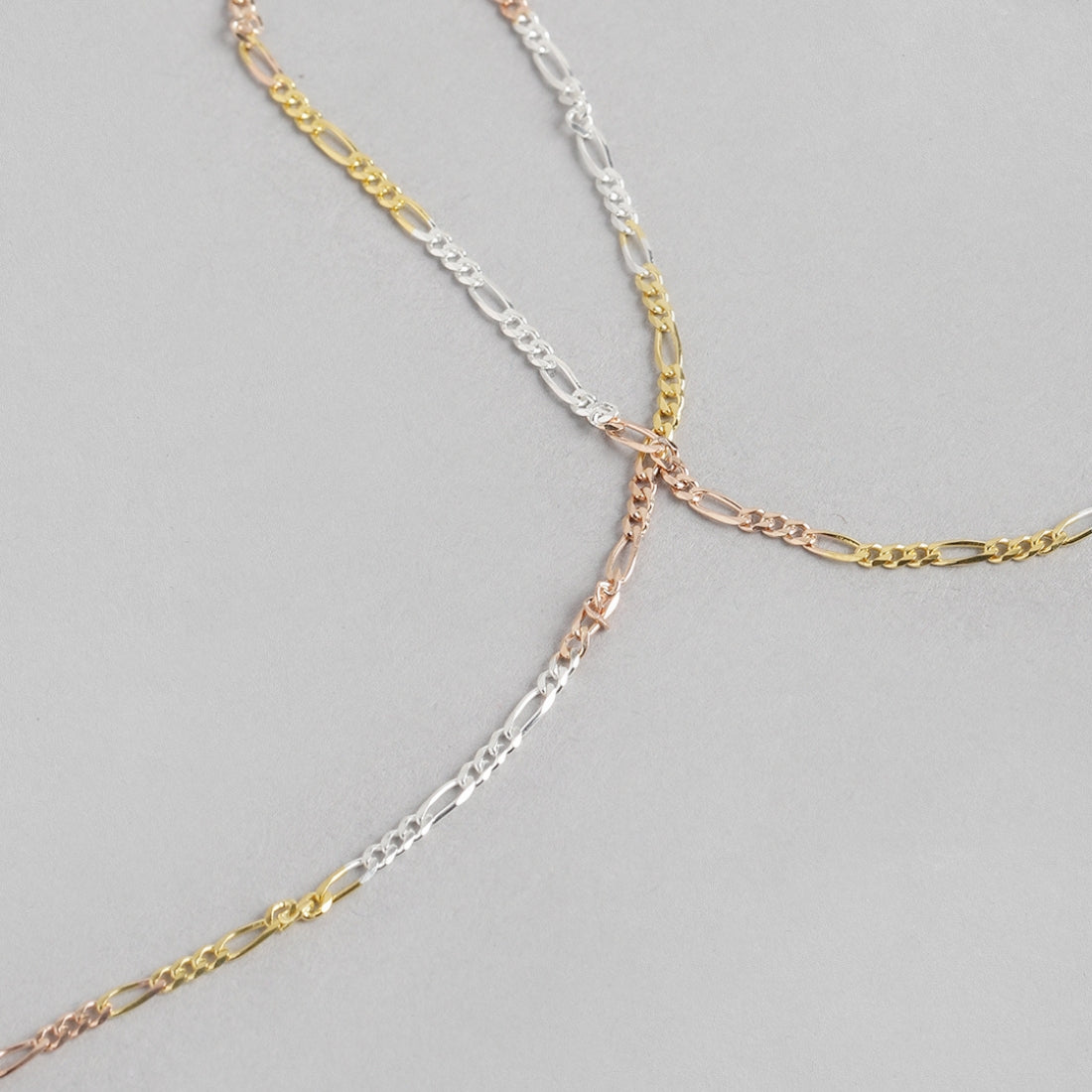Minimal Triple Tone Figaro Chain 925 Sterling Silver Anklet