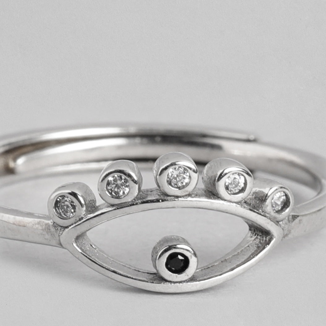 Evil Eye CZ 925 Sterling Silver Ring for Women (Adjustable)