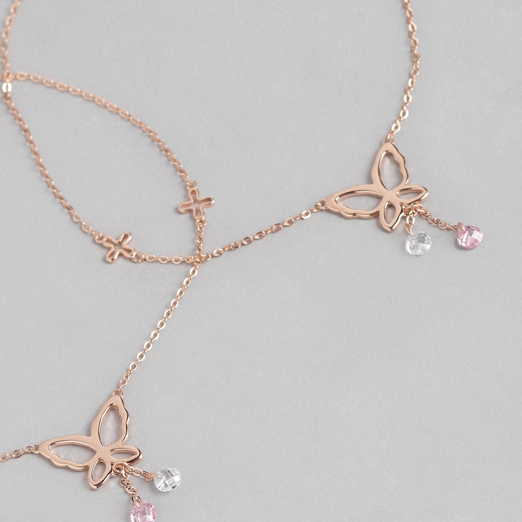 Butterfly Rose Gold Plated 925 Sterling Silver Charm Anklet