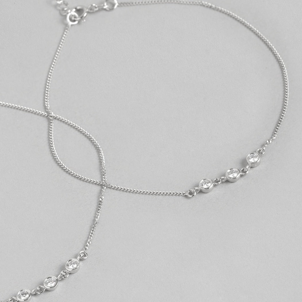 Triple CZ 925 Sterling Silver Chain Anklets
